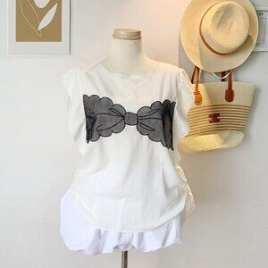 Lace Bow Graphic Tee White & Black